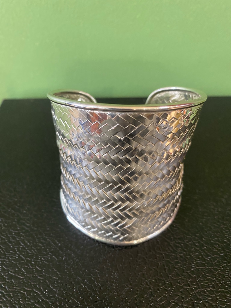 Joy Silver 925 Silver Woven Texture Open Cuff Bracelet